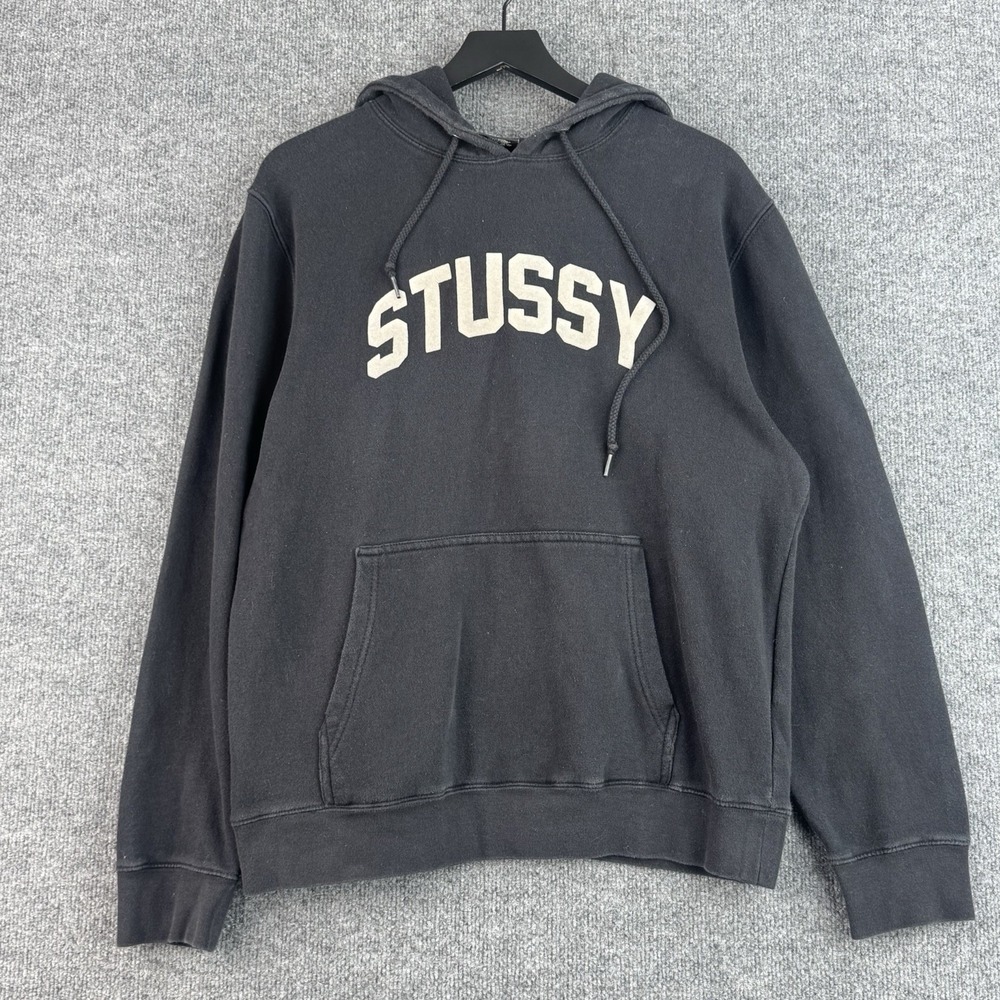 Vintage Stussy Hoodie Mens L Black Pullover USA Grunge Streetwear Skater Y2K